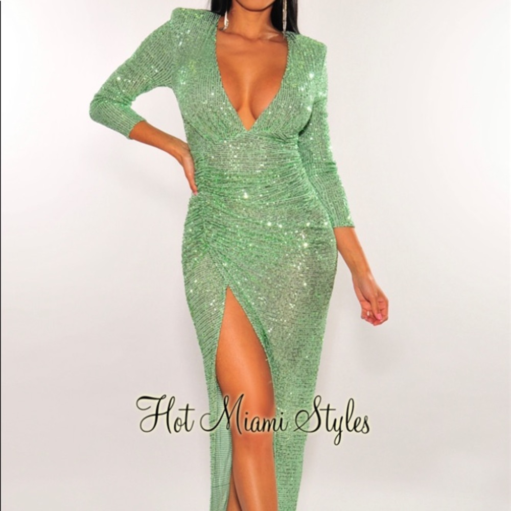 Mint Green Sequins Dress - Picture 4 of 8